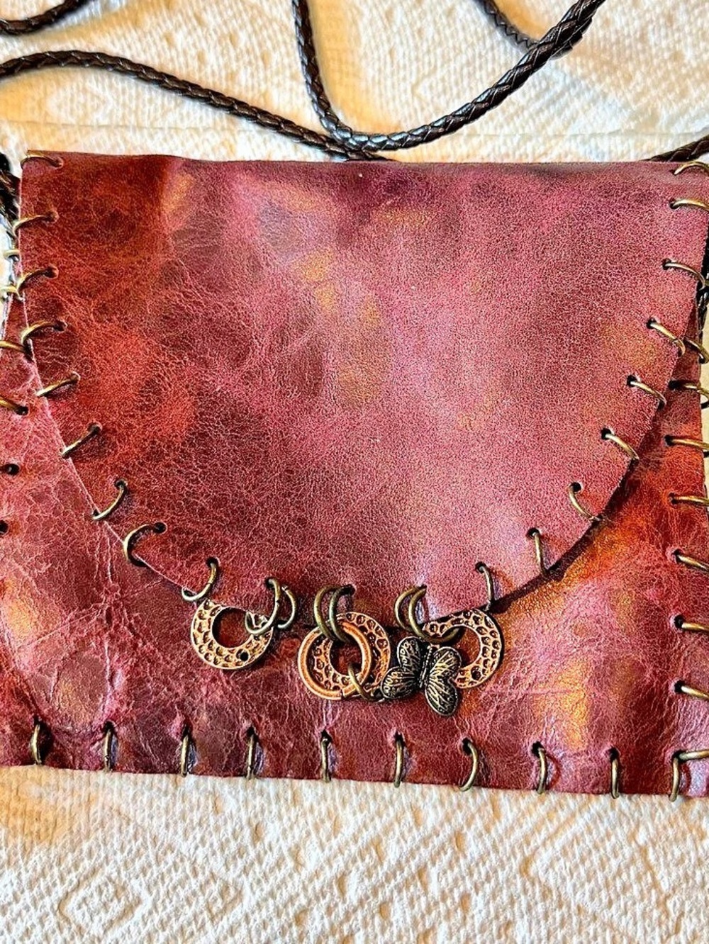 do what you love Leather Crossbody Bag in Purple & Brown